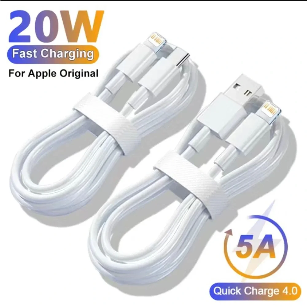 2 Pcs 1 cable USB-A + 1 cable C-Lightning For iPhone 11 12 13 14 15 pro max 3F